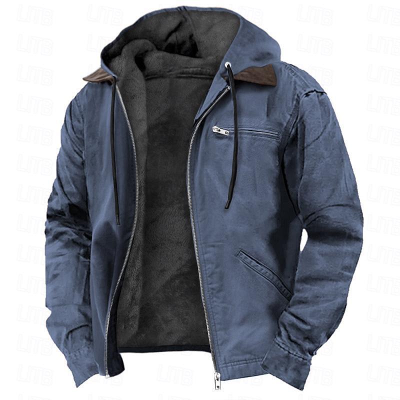 Winter Kapuzenmantel mit Taschen, modische warme Fleece-Reißverschlussjacke, lässige Oberbekleidung für Herren