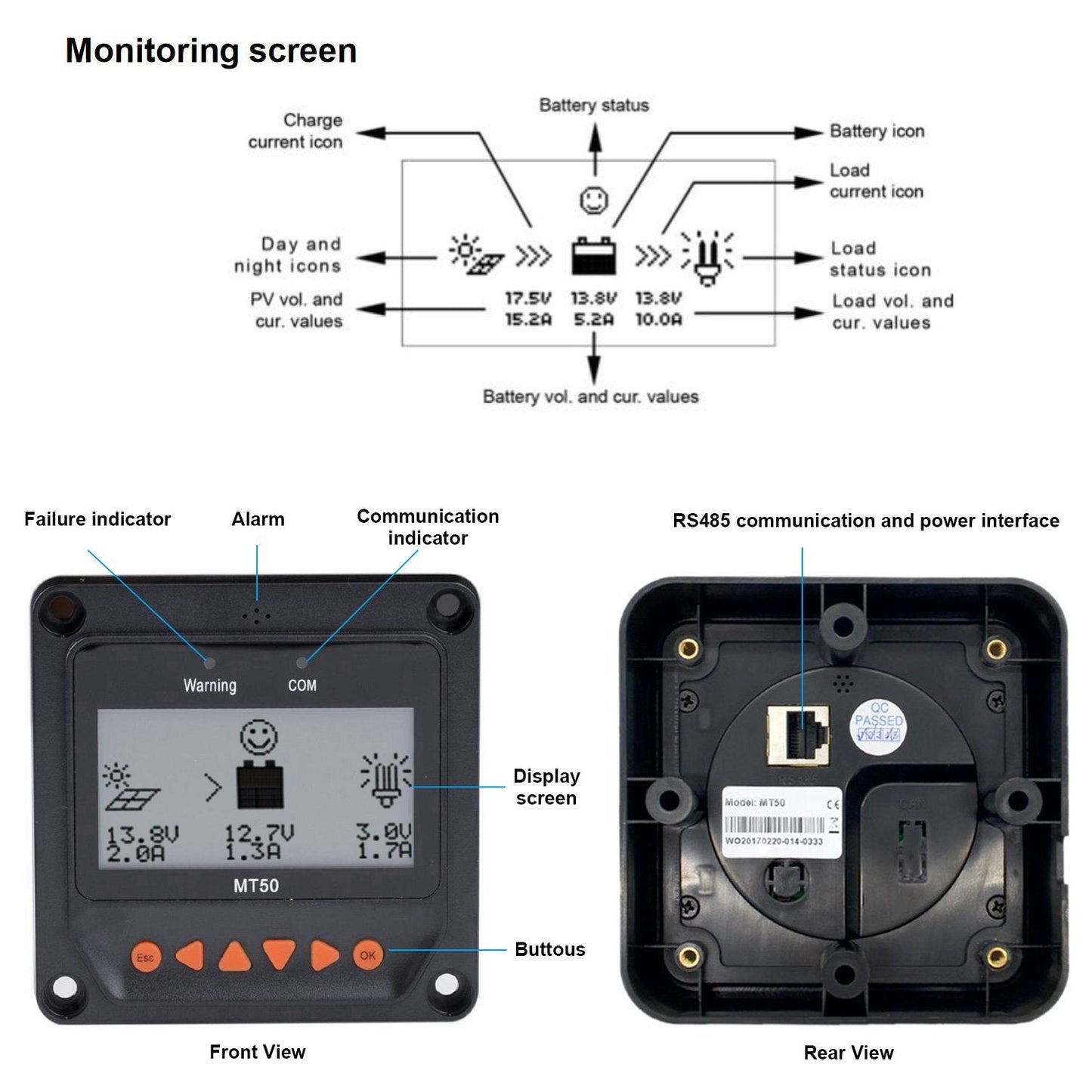 ACOPOWER MT-50 Fernanzeige mit LCD-Display