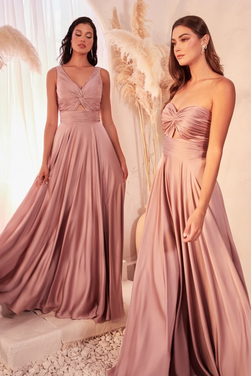 Trägerloses A-Linien-Kleid aus Satin mit Schlüssellochausschnitt