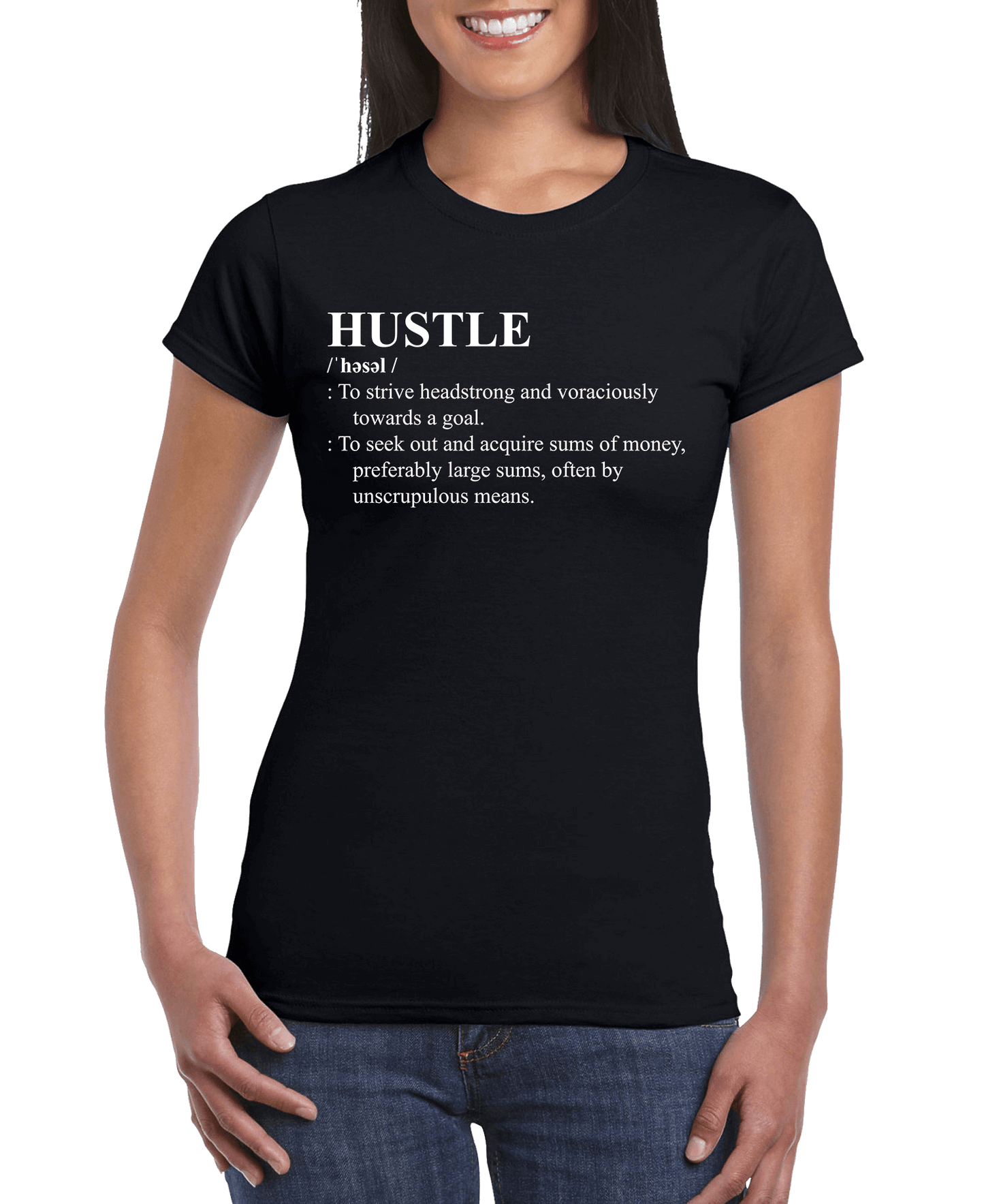HUSTLE Definition Damen figurbetontes Kurzarm-T-Shirt
