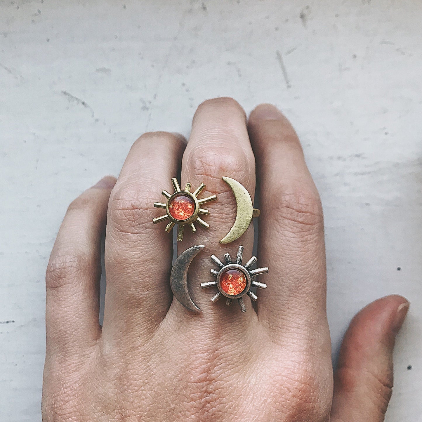 Skulpturaler Statement-Ring Sonne und Mond