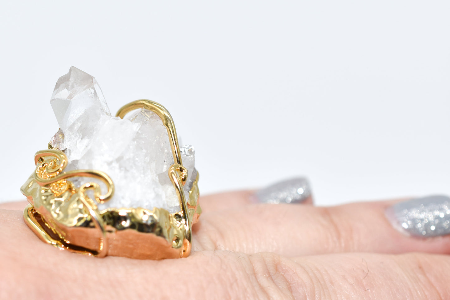 Vergoldeter Kristall-Druzy-Ring