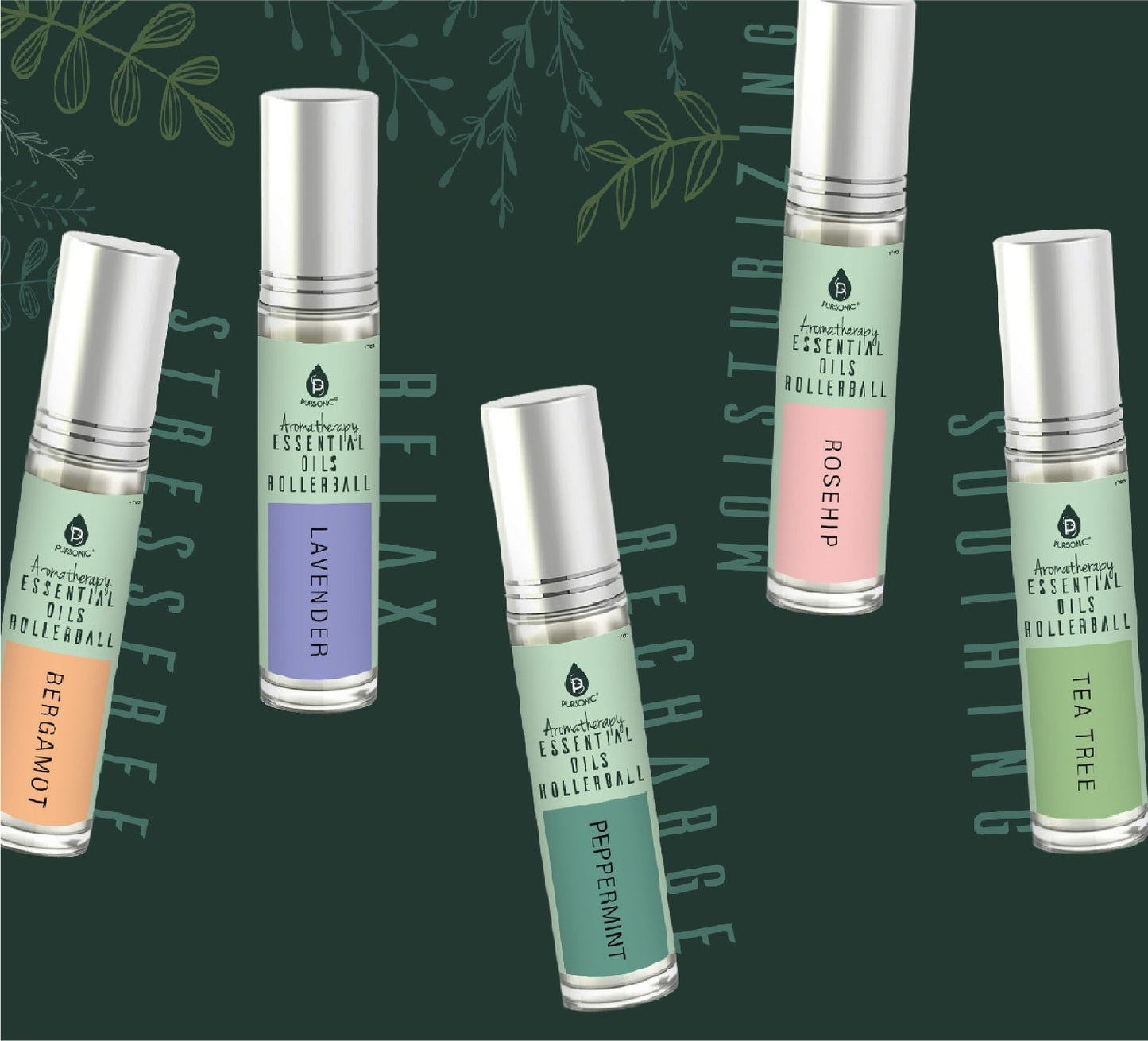 Aromatherapie-Roll-Ons (Bergamotte, Lavendel, Pfefferminze, Hagebutte, Teebaum)