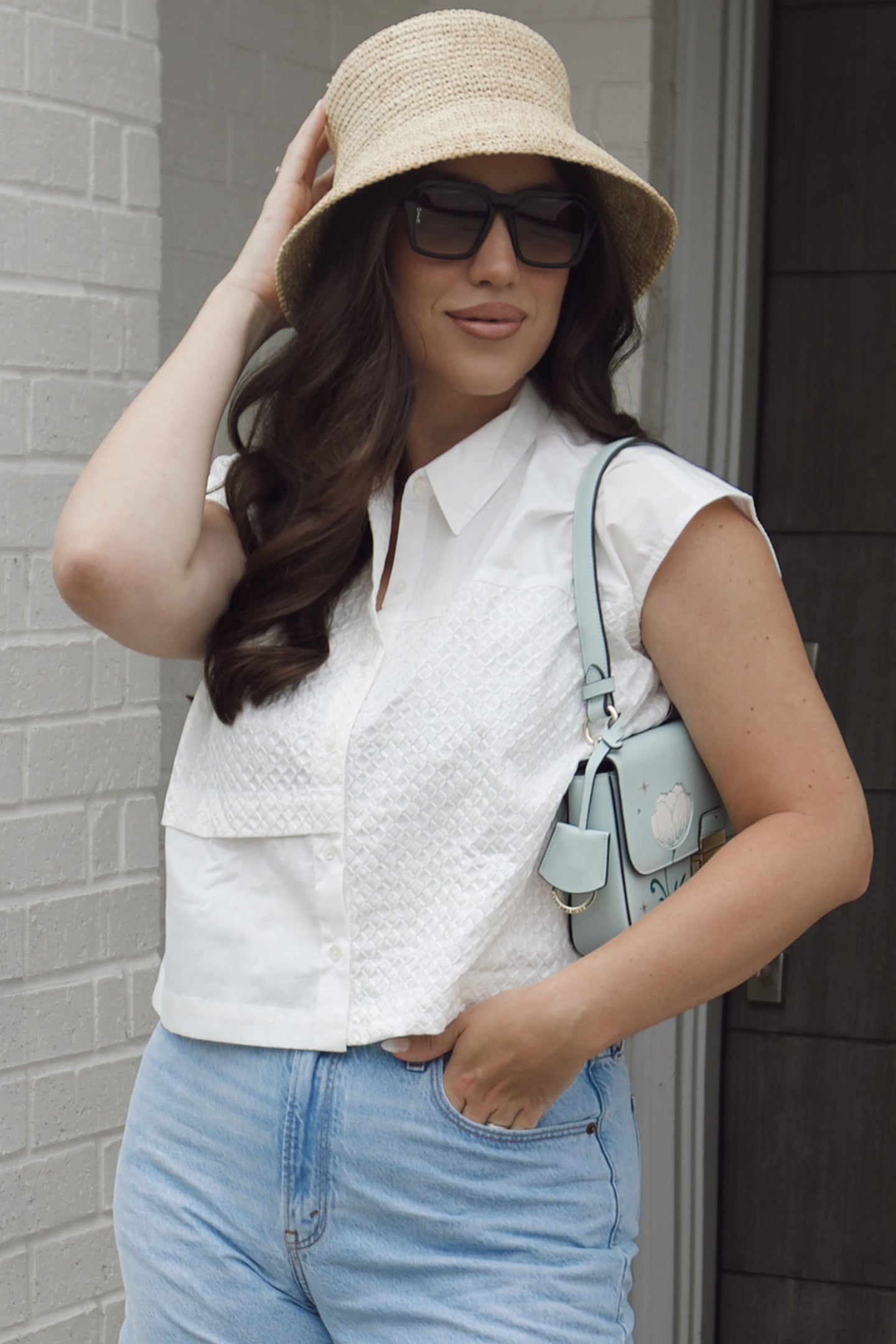 Besticktes Panel Crop Top in Weiß