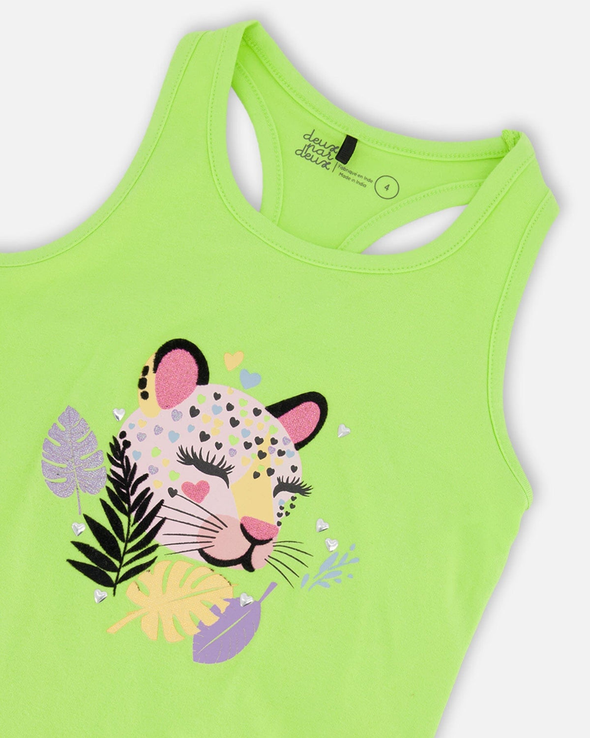 Organic Cotton Jersey Tank Top Lime Green With Screen Print