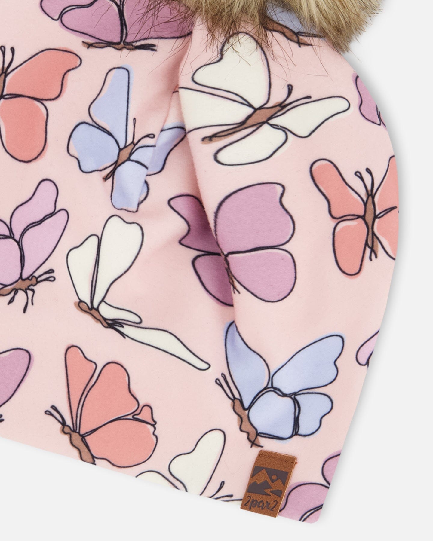 Stretch-Jersey-Mütze Rosa mit Schmetterlingsprint und Pompon