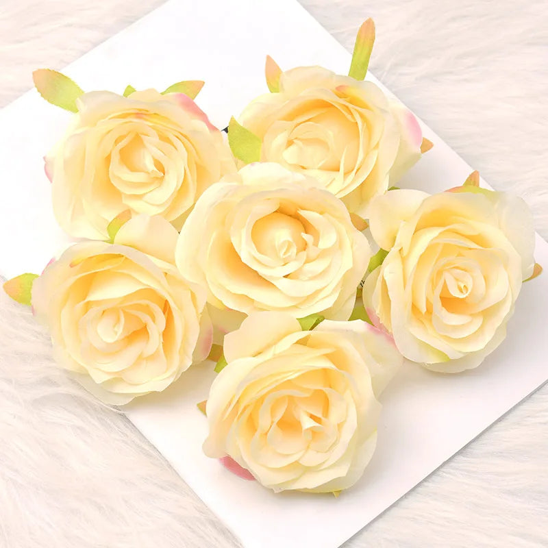 30pcs/7-8cm White Rose Artificial Silk Flower Heads DIY Wedding Home Birthday Party Decoration Wreath Scrapbooking Fake Flowers