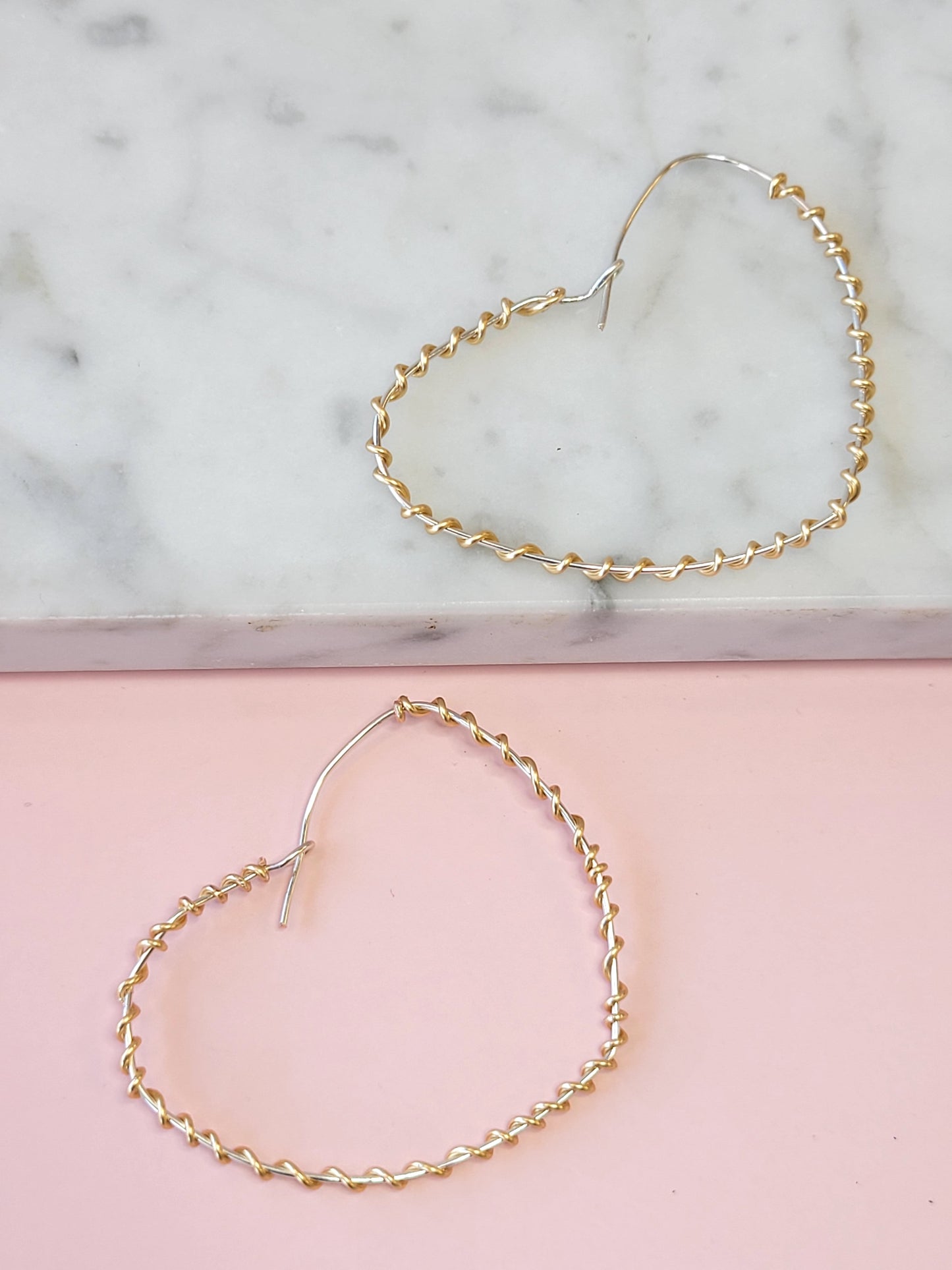 Wrapped Around the Heart Earring in Silver with Gold Wrap