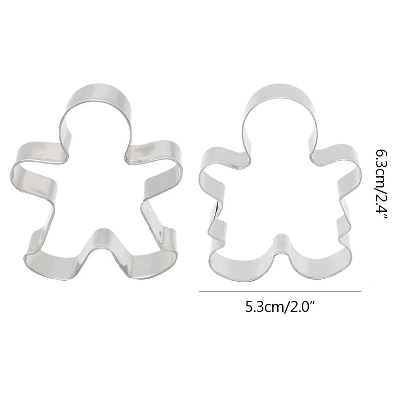 2Pcs Gingerbread Cookie Cutter Stainless Steel Biscuit Cutter Mold Christmas Cake Fondant Pastry Mould Xmas Kitchen Baking Tools