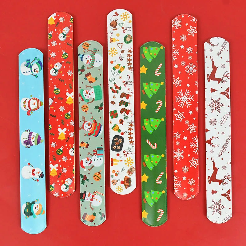 10Pcs Christmas Santa Slap Bracelet Xmas Party Favors Wristband Snap Bands for Kids Navidad Natal Noel New Year Birthday Gift