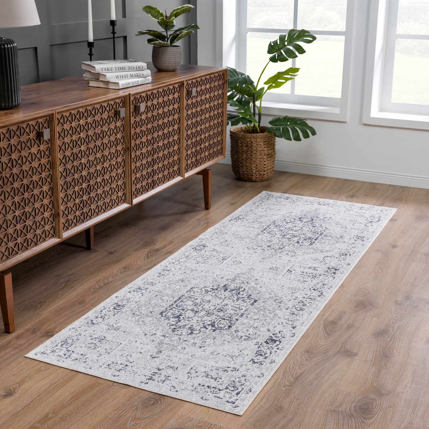 Akram Anthrazit Flachflor Waschbarer Teppich