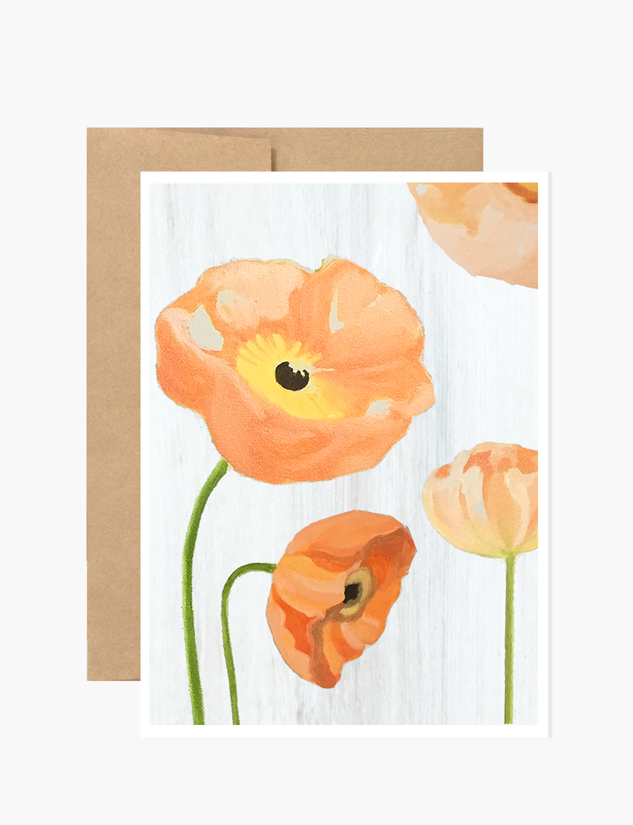 Postkarte: Pfirsichfarbene Mohnblumen im Schnee