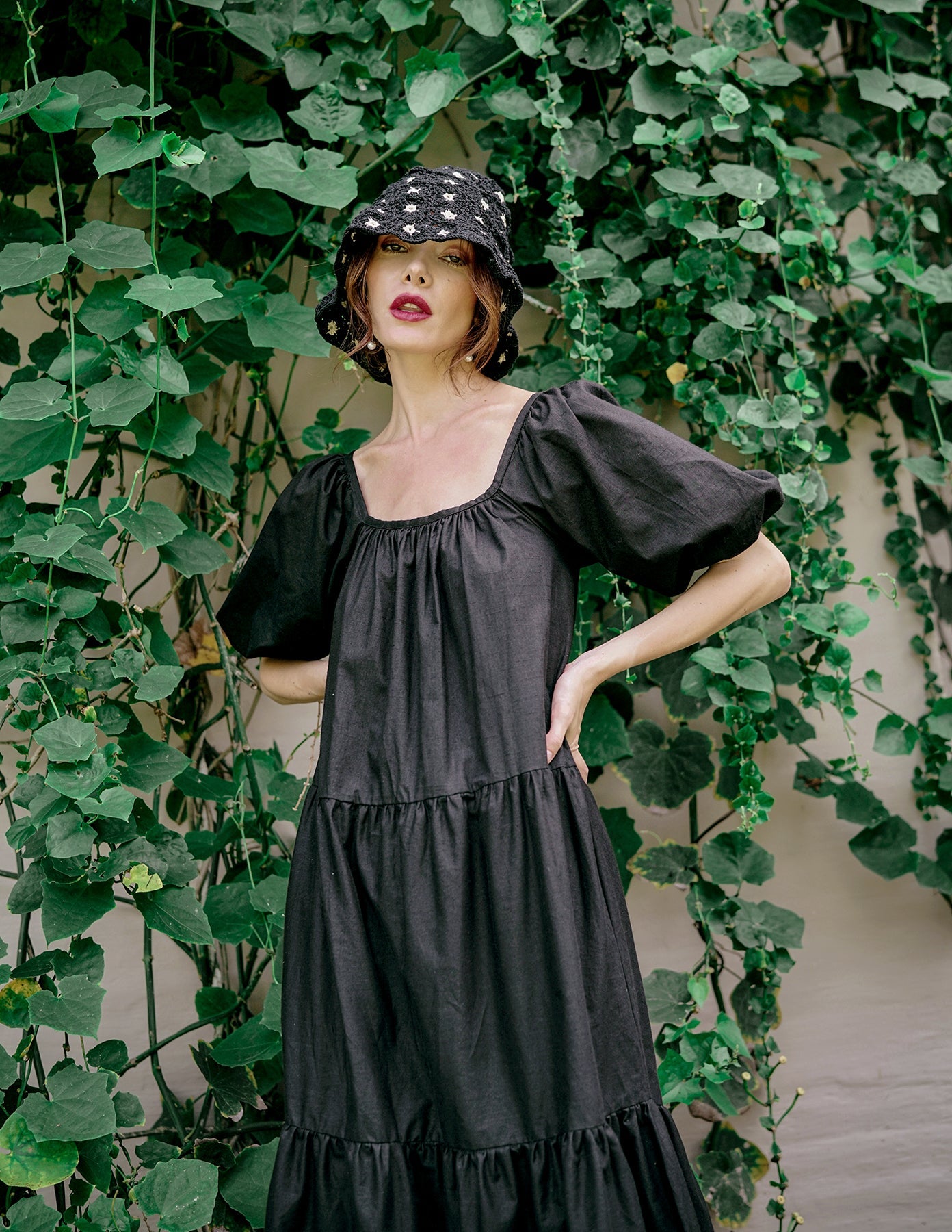 ROSEMARY Baumwollkleid im Prairie-Stil, in Schwarz