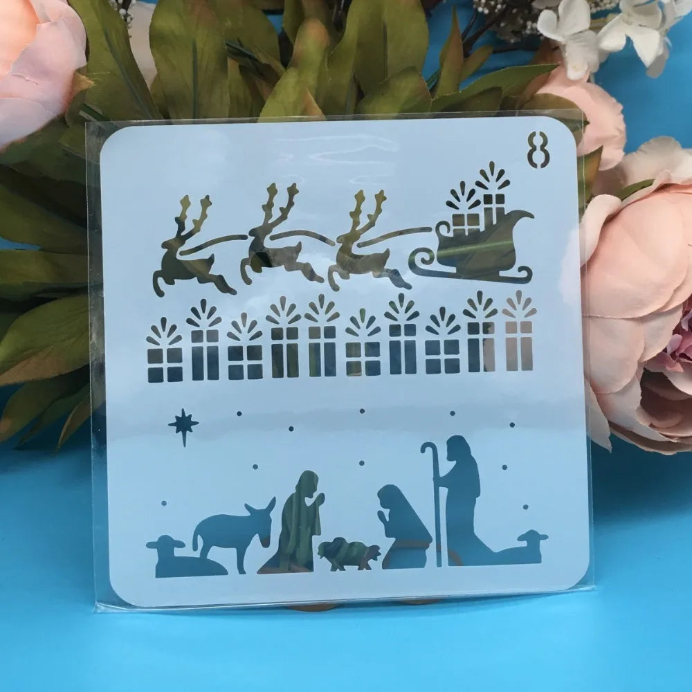 8Pcs/Set 13cm Christmas Model C DIY Layering Stencils Painting Scrapbook Coloring Embossing Album Decorative Card Template