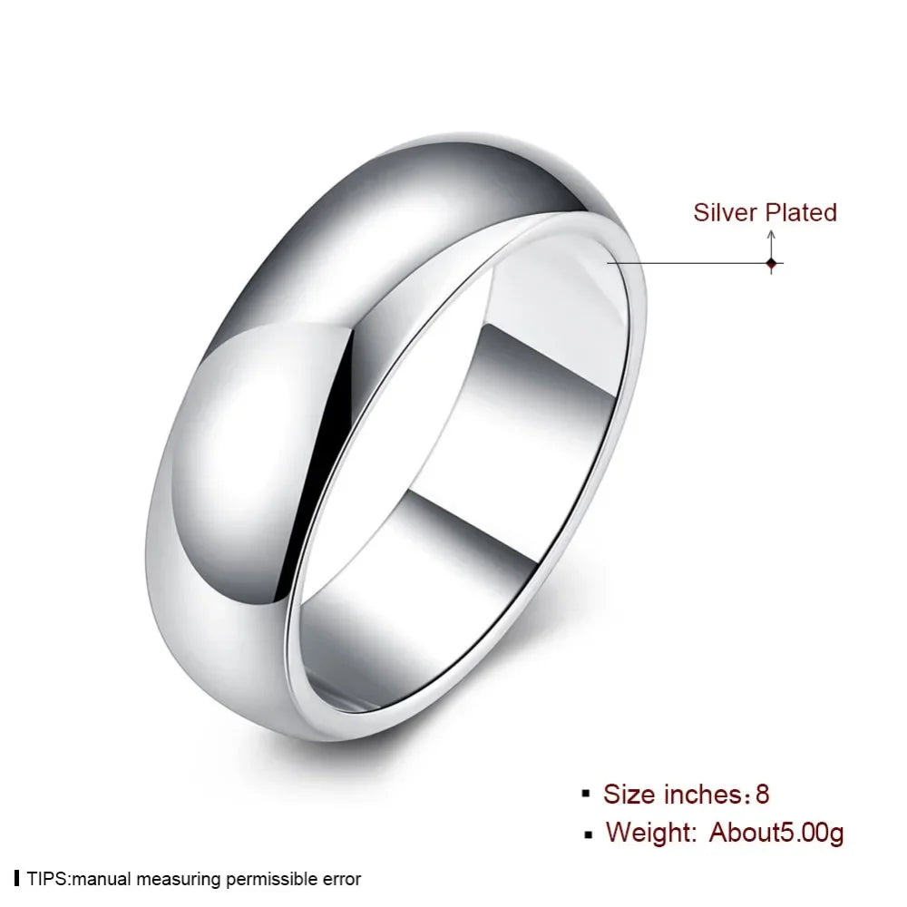 Hochwertiger 925er Sterling Silber Ring Mode Schlichter Glatter Runder Ring Partyschmuck für Frauen Größe 5 6 7 8 9 10 11