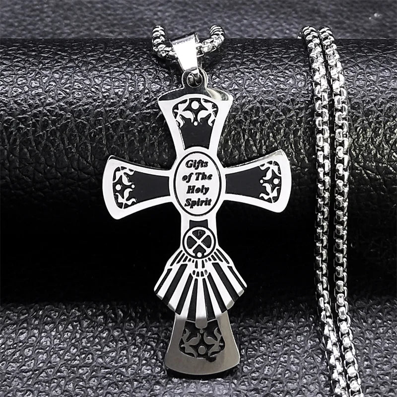 Christian Christus Eucharistie Heiligenschein Traubensaft Kreuz Kette Edelstahl Männer Frauen Katholische Heiliger Geist Kirche Halskette Schmuck