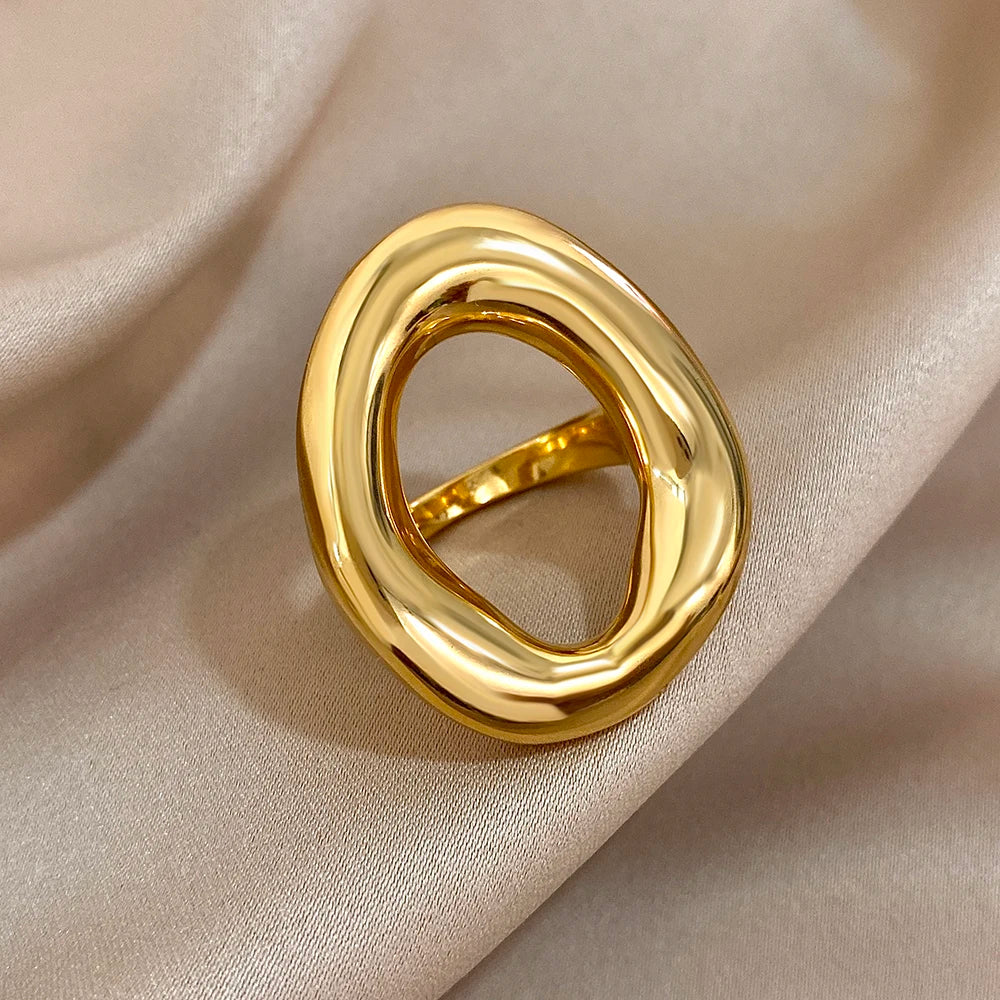 Unregelmäßige geometrische Kreisringe für Damen und Herren, modische klobige vergoldete Edelstahl-Fingerringe, einzigartiges Design-Schmuck