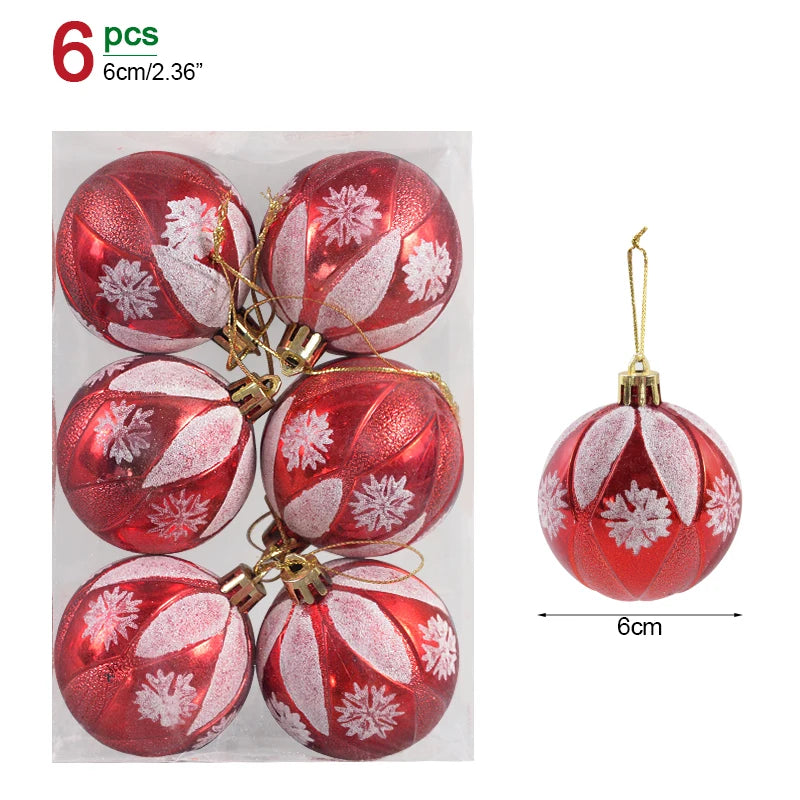6pcs 6cm Transparent Snow Christmas Balls Pendants for Christmas Tree Decoration Clear Baubles Hanging Ornaments Xmas Navidad