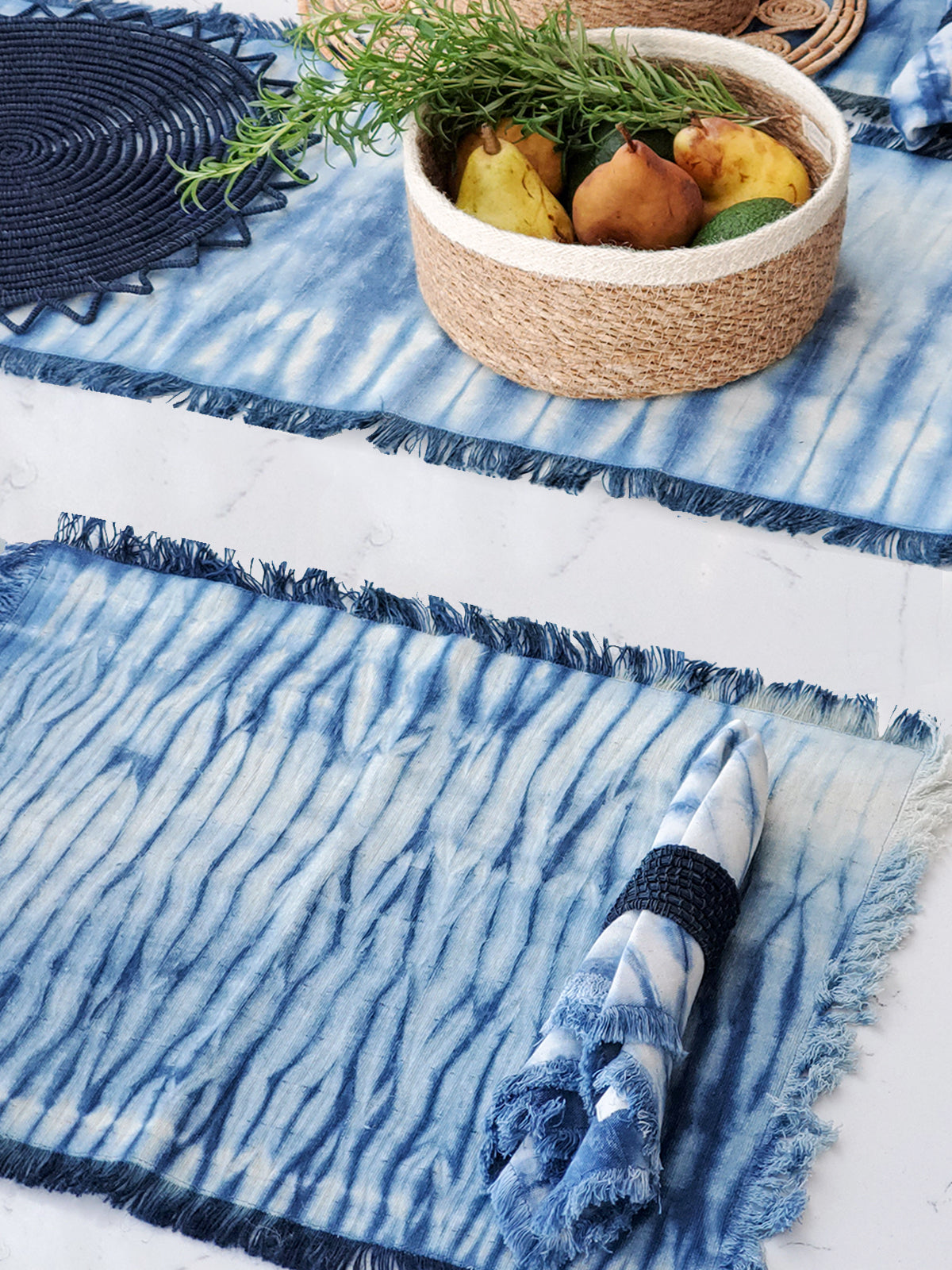 Tie-Dye Baumwoll-Tischset – Indigoblau (4er-Set)