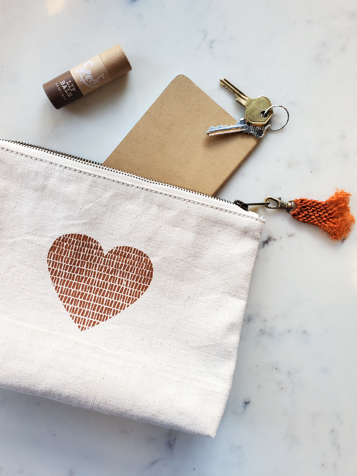 Handbedruckte Baumwoll-Leinen-Tasche – Love