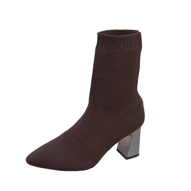 Neue Damen-Spitzstiefel 2025: Modische, schlanke Sockenstiefel und lässige, dicke High-Heel-Sockenstiefel