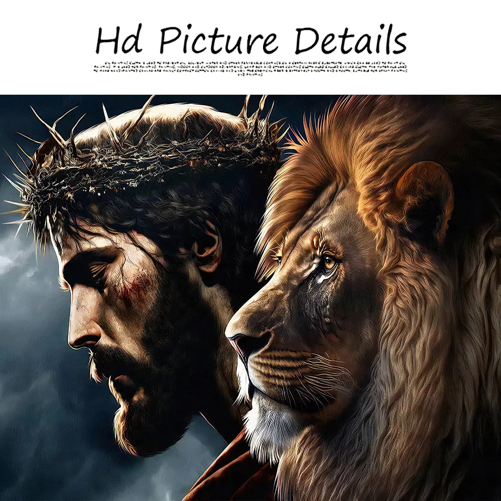Gott Jesus Christus und Löwengesicht Wandkunst Poster Drucke Abstrakte Leinwandbilder Tierbilder für die moderne Wohnzimmerdekoration