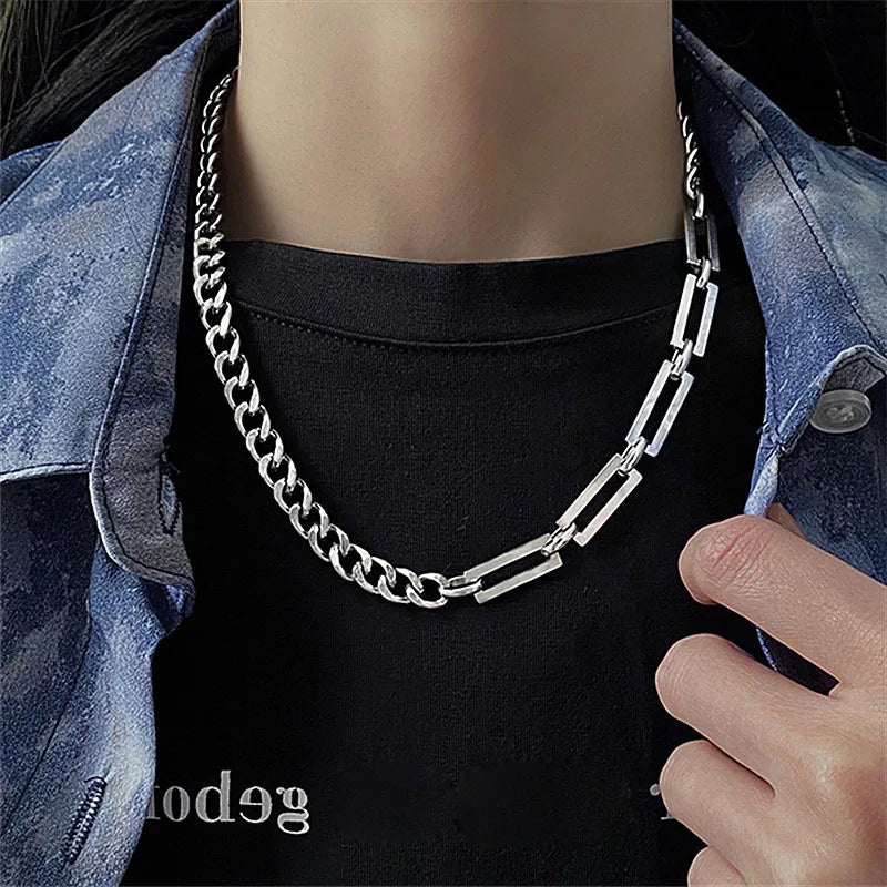 Edelstahl Cuban Gliederkette Halskette für Herren Schwarz Quadrat Anhänger Halskette Herren Halsketten Coole Hip Hop Halskette Neu