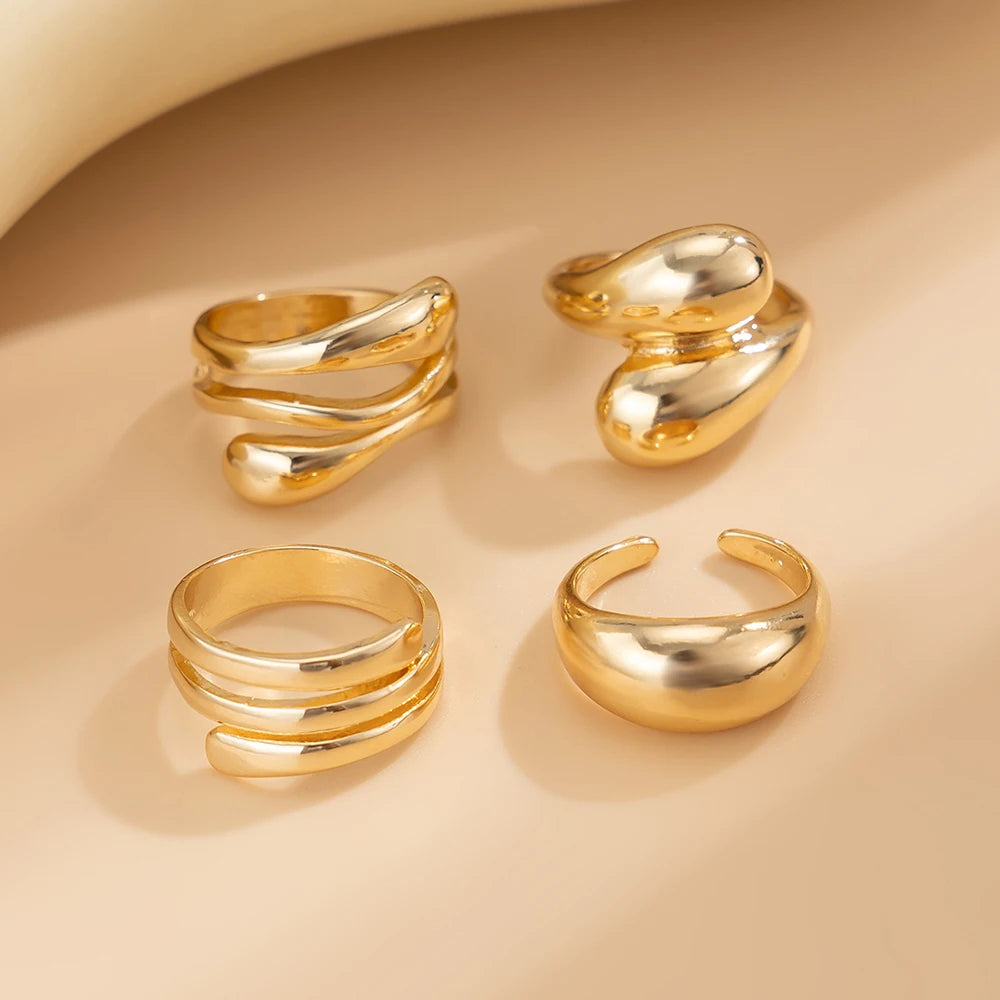 Fashion 4er-Set unregelmäßige Ringe für Frauen Punk-Persönlichkeit Gold-Silber Farbe Offene Ringe Party Täglich Weiblicher Schmuck