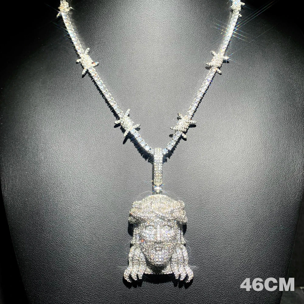 2024 New Bling Jesus Christ Head Necklace Full Micro Paved 5A Cubic Zirconia Pendant For Men Iced Out Charm Hip Hop Jewelry