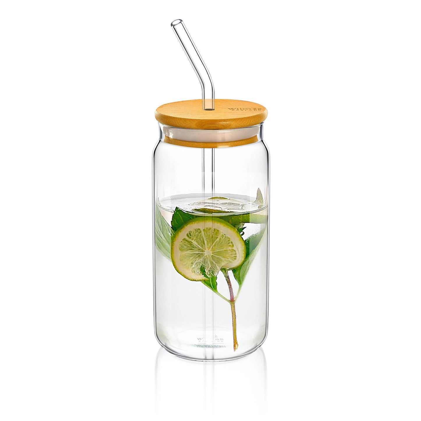 GLASBECHER MIT BAMBUSDACKEL & STROHHALM 500 ML