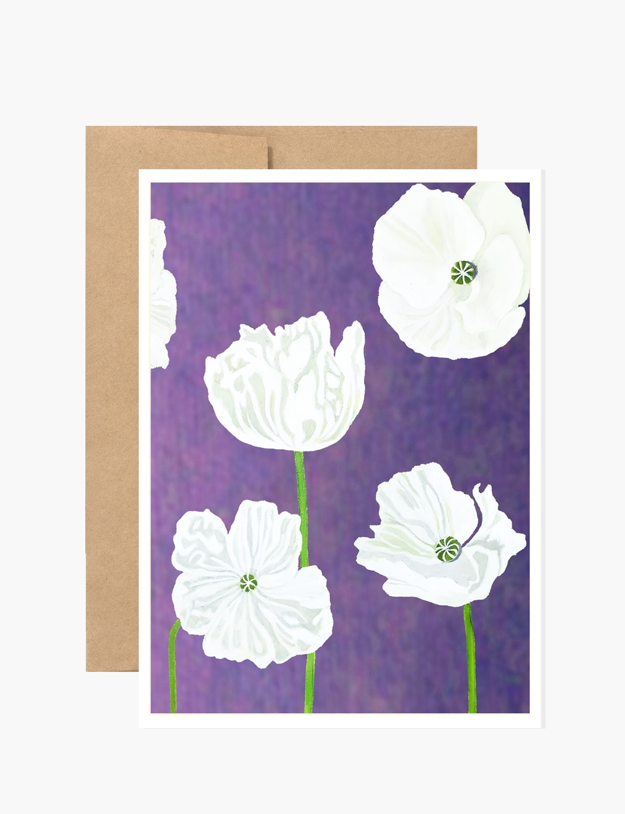 Notizkarte: Weiße Mohnblumen auf Violett