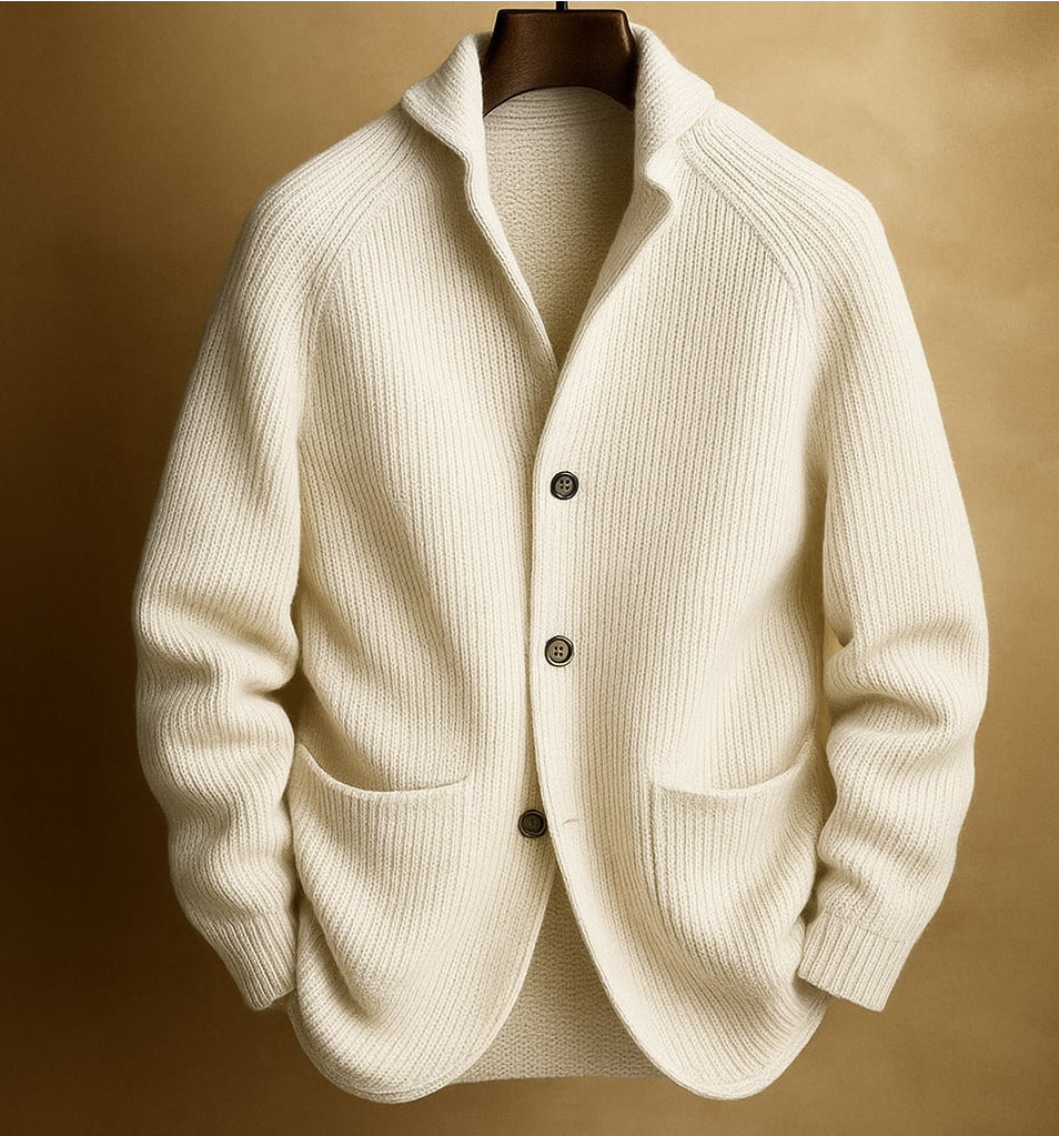 Gentlemans Knitted Three-button Shawl-collar Cardigan