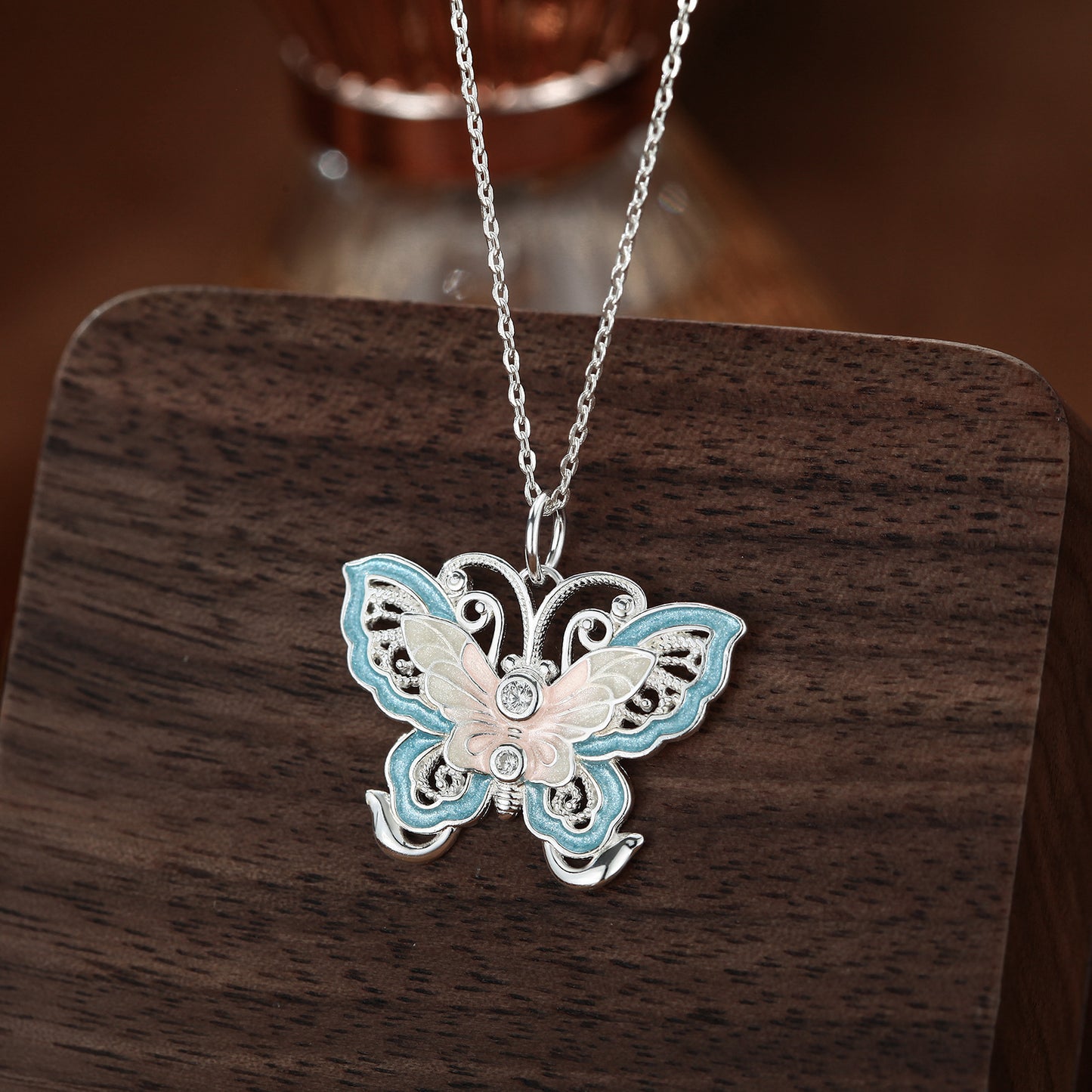 S999 Sterling Silver Pure Silver Necklace Female Butterfly Lock