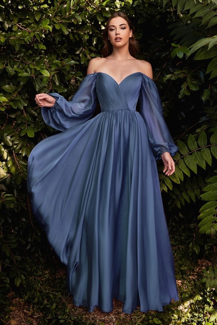 Langärmeliges Chiffon-A-Linien-Kleid