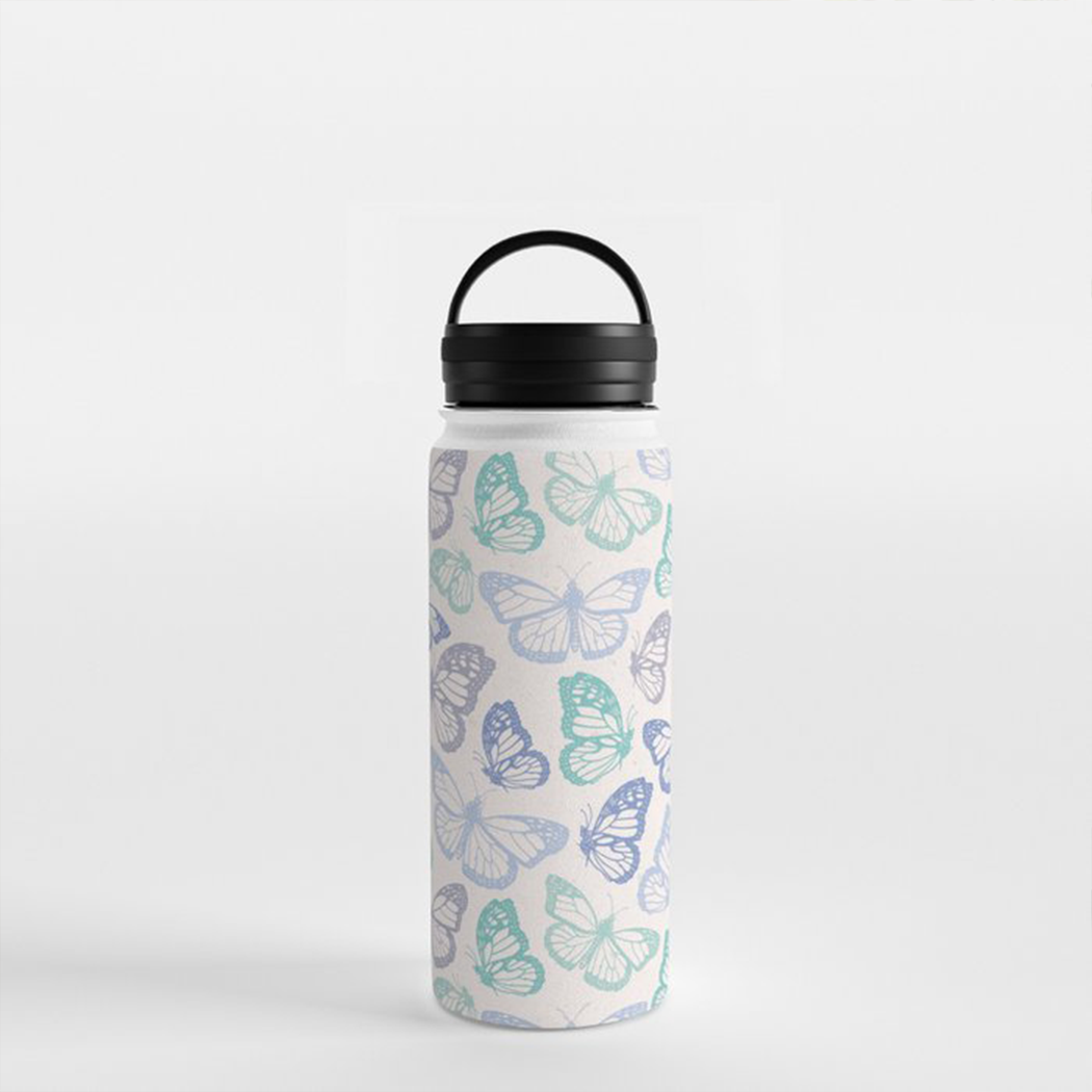 Purple & Green Butterfly Handle Lid Water Bottle