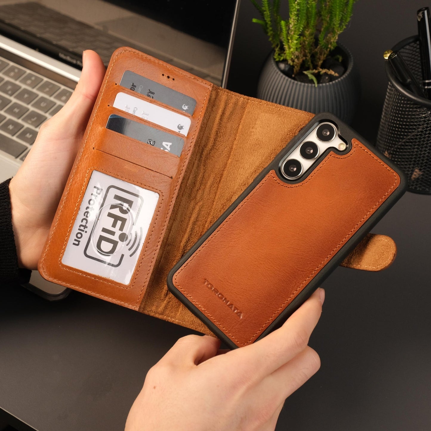 Leder Samsung Galaxy S25 Plus Handyhülle mit Brieftasche | Büffel