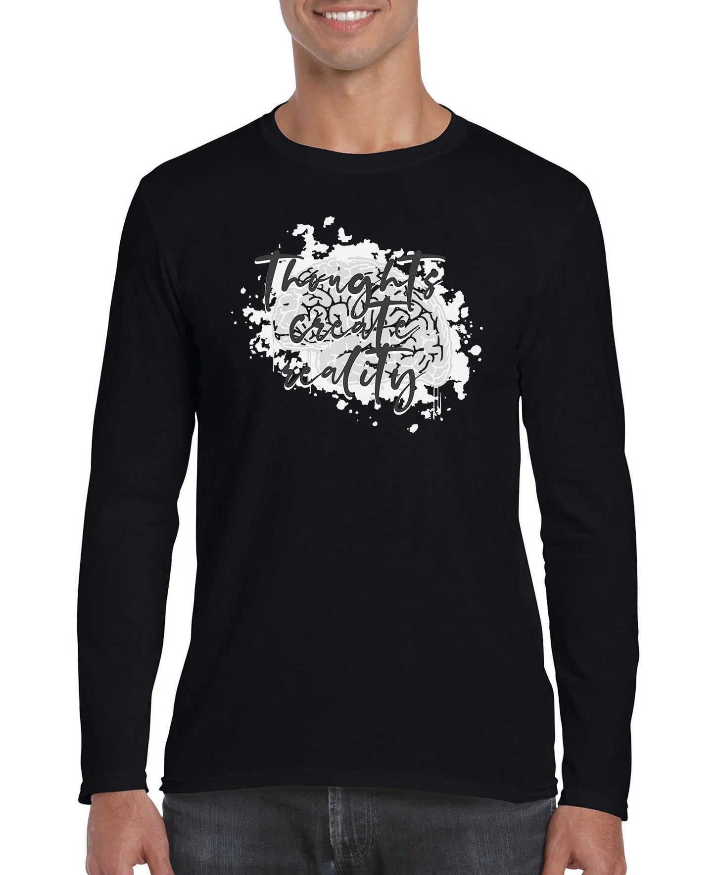 Herren-Langarmshirt „Gedanken erschaffen Realität“
