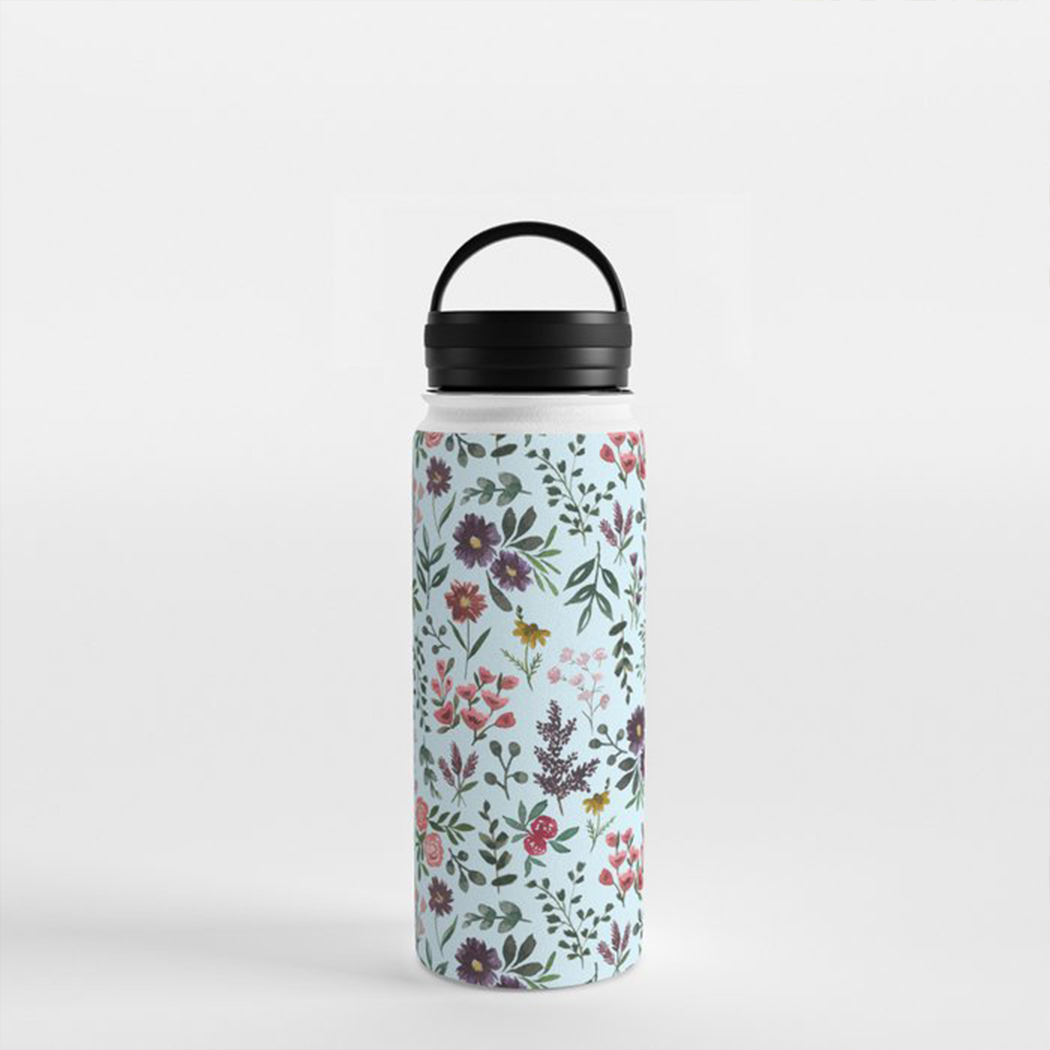 Helle Aquarellblume – Blau – Trinkflasche mit Henkeldeckel