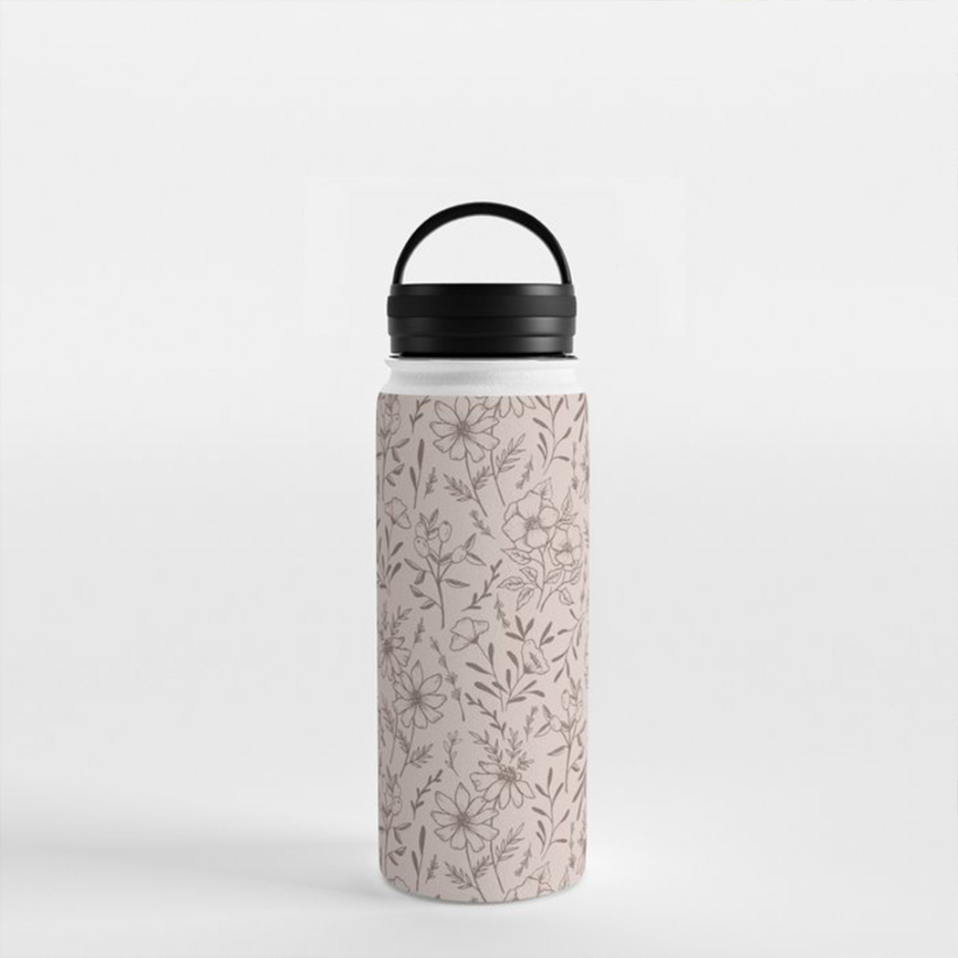 Trinkflasche mit rosa Blumengriff und Deckel
