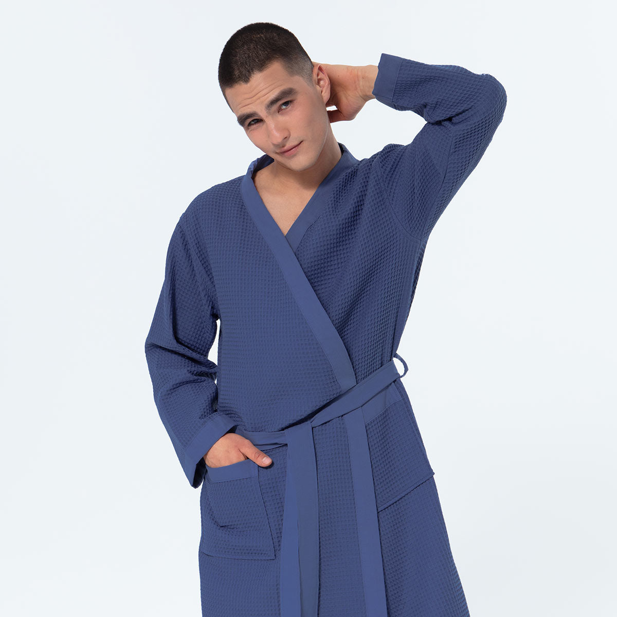 Leichter Herren-Kimono-Waffel-Bademantel