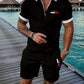 Casual Retro Plaid Printed PARIS Heat Transfer Patch Men's Beach Suit
