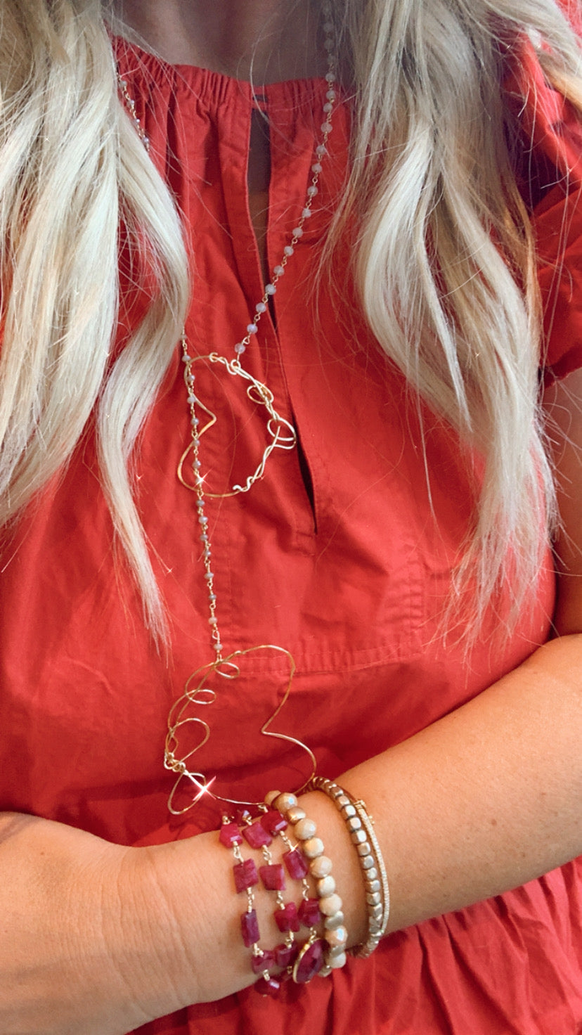 Hana Wrap Bracelet/Necklace in Ruby - Chunky Stone