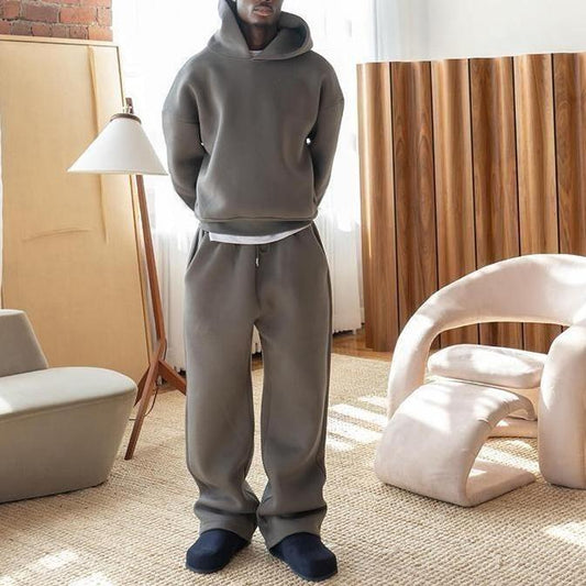 Herren Freizeit-Kapuzenpullover in Unifarbe mit gerader Hose