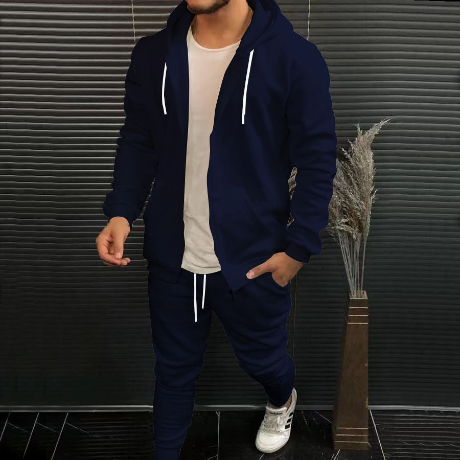 Mens Fashion Solid-Color Causel Hooded