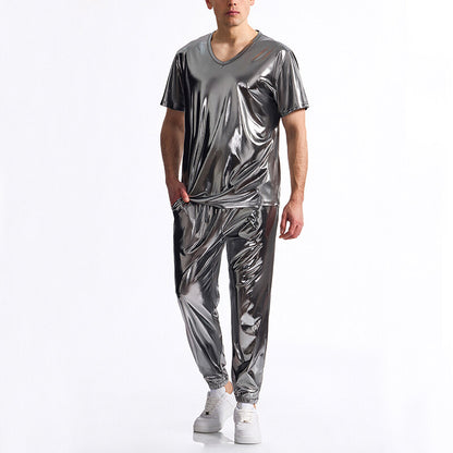 Men's Bright Surface Bronzing Disco Suit Model
