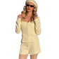 Womens Two-Piece Set Long-Sleeve Top And High-Waisted Shorts