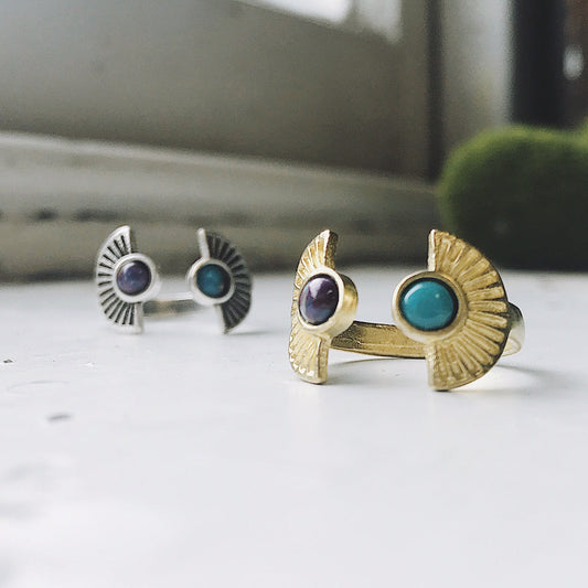 CLEARANCE Dawn to Dusk - Two Stone Turquoise Boho Sunburst Ring