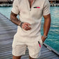 Casual Retro Plaid Printed PARIS Heat Transfer Patch Men's Beach Suit