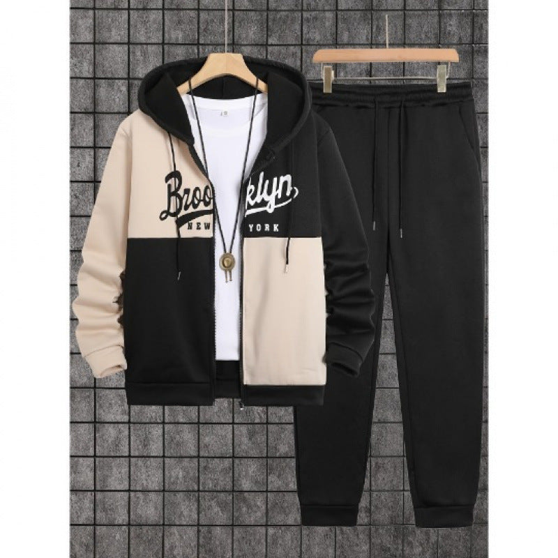Mens Autumn Winter 3D Elephant-Print Long-Sleeve Hoodie Set