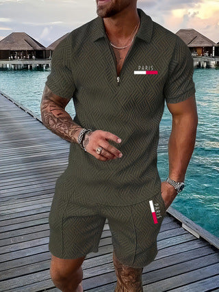 Casual Retro Plaid Printed PARIS Heat Transfer Patch Men's Beach Suit